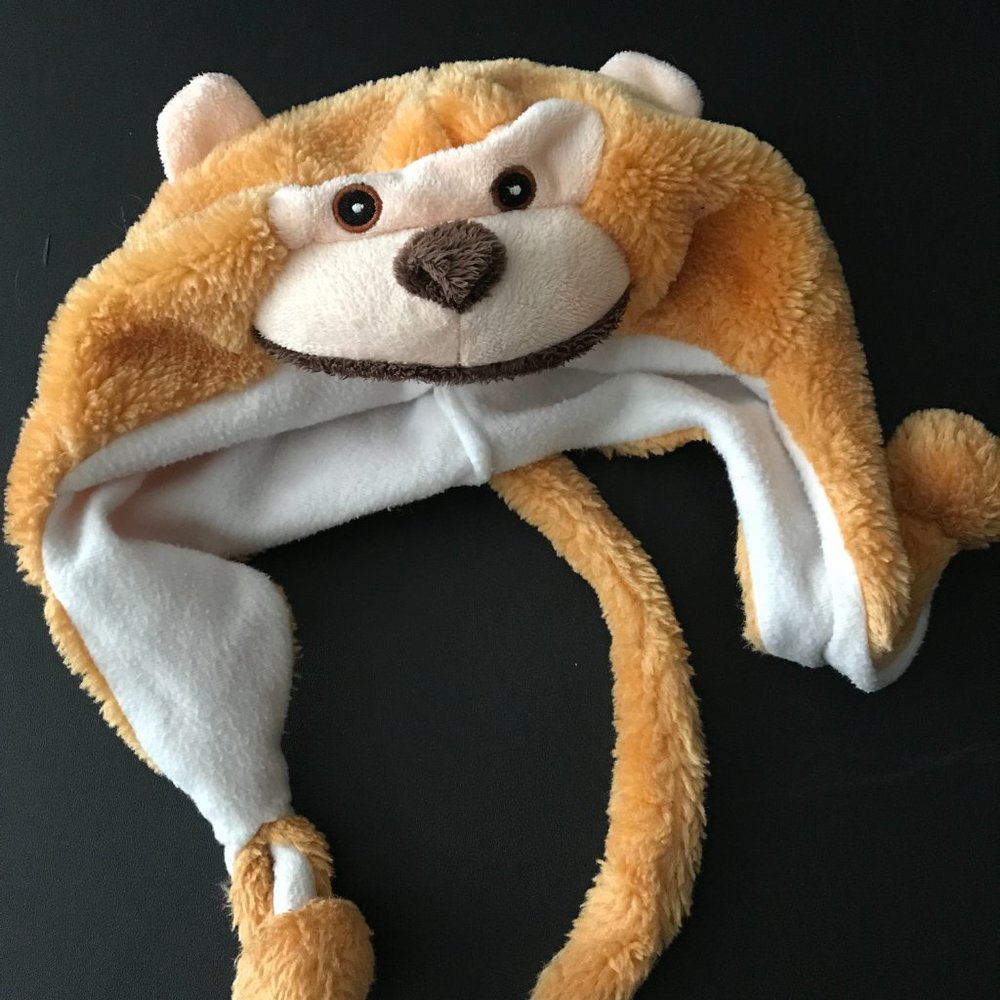 Children Faux Fur Animal Face Monkey Hat with Ear Flaps and Fleece Lining